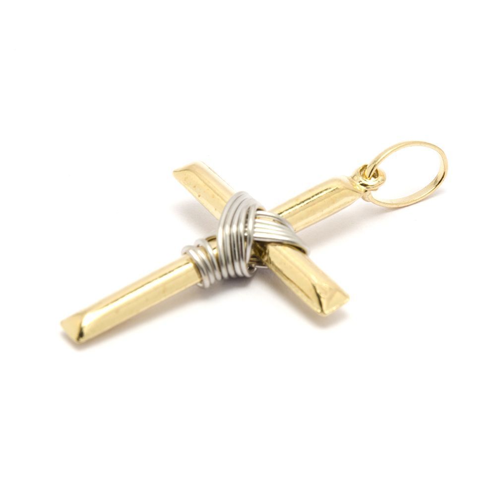Pingente Cruz Fio Branco em Ouro 18 Kilates - 21629
